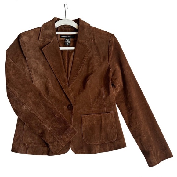 Suede Women's Chocolate Brown Leather Blazer Jacket Size M/L - Picture 1 of 8